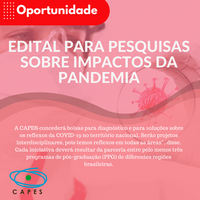 Edital CAPES nº 12/2021 para pesquisas sobre impactos da pandemia